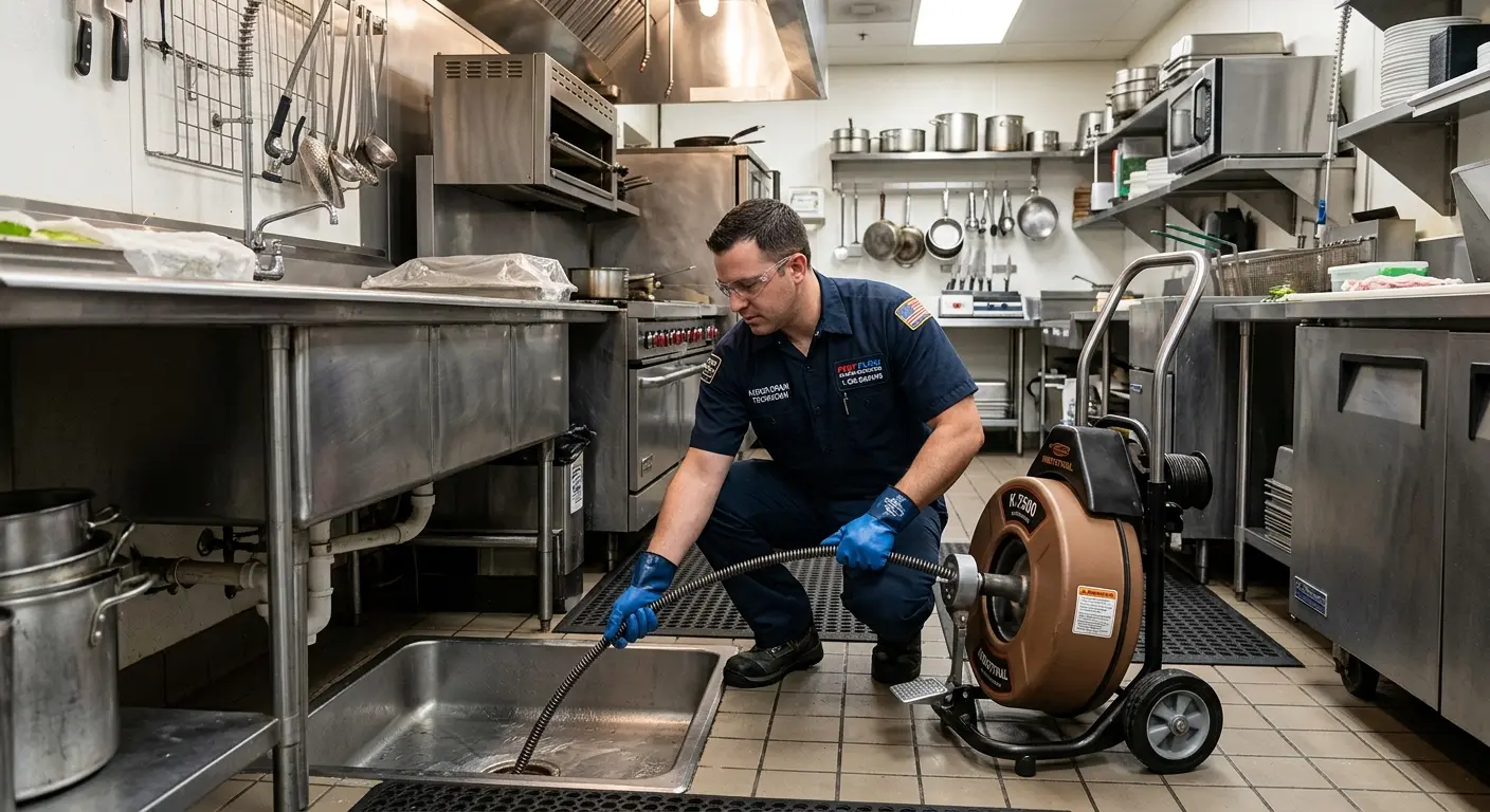 Commercial drain cleaning service in a restaurant kitchen in Camp Verde