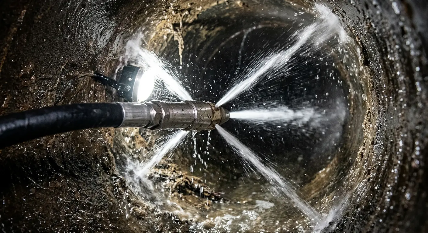 High-pressure hydro jetting nozzle cleaning sewer pipe for Storm Drain Cleaning in Camp Verde